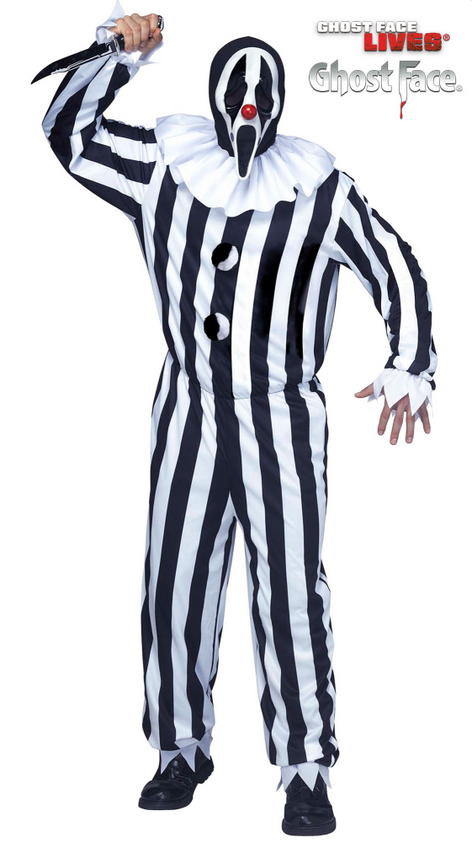 Ghost Face® Clown Costume Adults Scream Fun World Fancy Dress Outfit + Mask