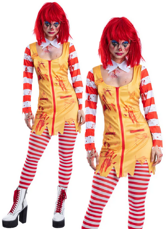 Kreepy Killer Clown Costume Ladies Halloween Fancy Dress Outfit Horror UK 8-18