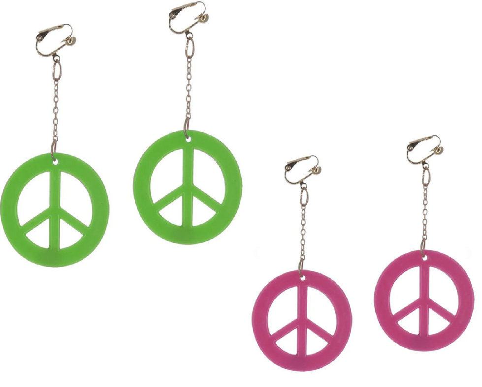 CND Hippie Peace Sign Clip On Earrings 60s 70s Fancy Dress Accessory Adults