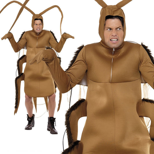 Brown Cockroach Bodysuit Sleeves Bug Novelty Mens Fancy Dress Costume Funny