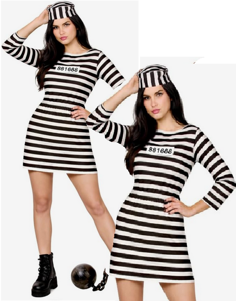 Adults Prisoner Convict Ladies Fancy Dress Costume Hen Night Outfit 6/24