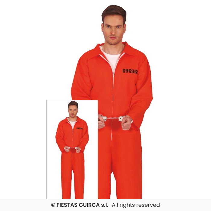Convict Man Mens Orange Boiler Suit Adults Fancy Dress Costume Prisoner