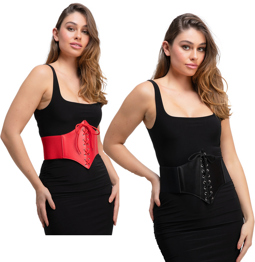 Black Or Red Corset ladies Burlesque Fancy Dress Accessory PVC Belt Lace Up