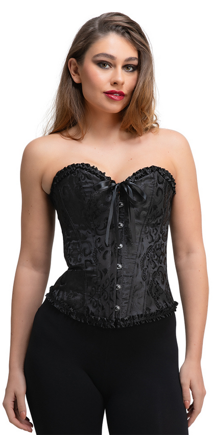 Ladies Burlesque Deluxe Corset Adults Fancy Dress Black Lace Sexy Corest
