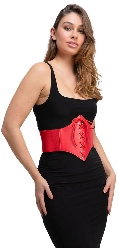 Black Or Red Corset ladies Burlesque Fancy Dress Accessory PVC Belt Lace Up