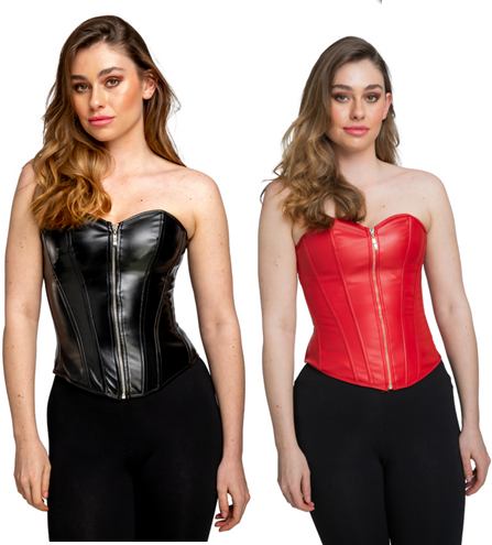 Faux Leather Corset Red Or Black Ladies Burlesque Lace Up Fancy Dress Sexy