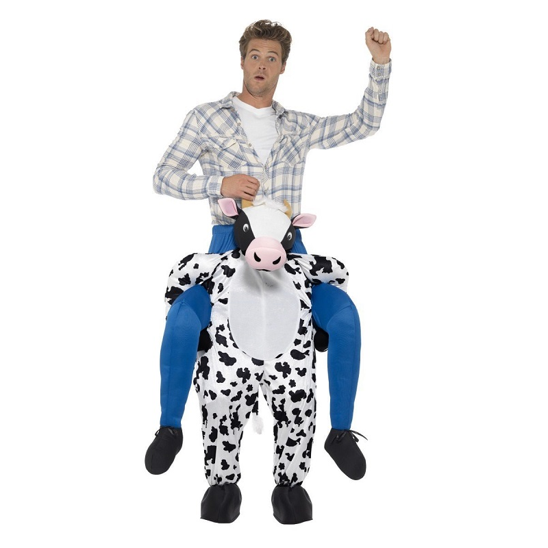 Cow Costume Piggyback Fancy Dress Outfit With Mock Legs Mens Ladies New