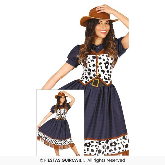 Cow Print Cowgirl Fancy Dress Costume Ladies Western Wild West Outfit UK 8-18