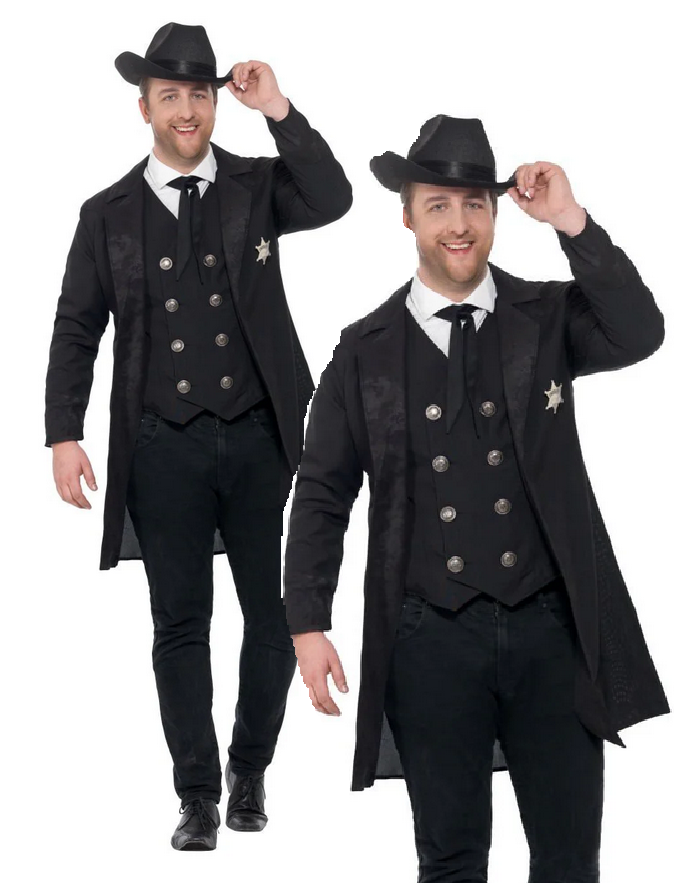 Curves Sheriff Costume Adults Mens Plus Size Wild West Rodeo Cowboy Fancy Dress