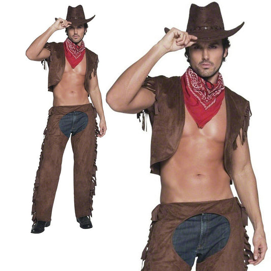 Sexy Cowboy Mens Fancy Dress Costume Stripper Hen Night Dream Boy Cowboy