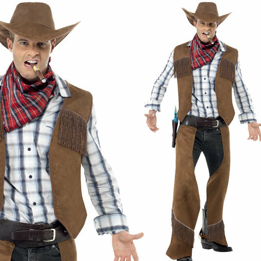 Fringe Cowboy Costume Deluxe Wild West Cowboy Fancy Dress Outfit Medium