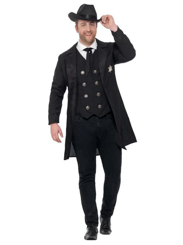 Curves Sheriff Costume Adults Mens Plus Size Wild West Rodeo Cowboy Fancy Dress