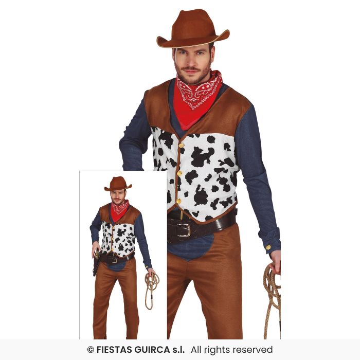 Cow Print Cowboy Western Mens Wild West Fancy Dress Costume Adults M-XL