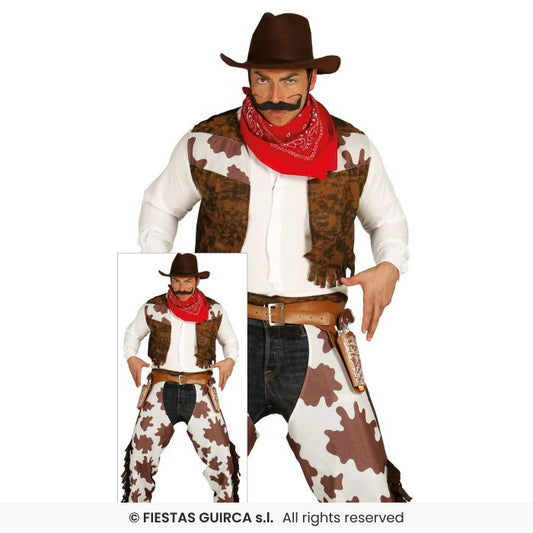 Cow Print Traditional Cowboy Western Mens Wild West Fancy Dress Costume Adults M-XL
