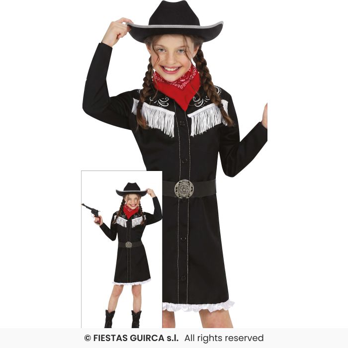 Black Cowgirl Costume Girls Western Wild West Fancy Dress Rodeo Age 5-12