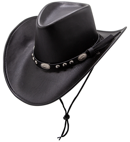Texan Deluxe Faux Leather Black Or Brown Wild West Rodeo Cowboy Hat Fancy Dress