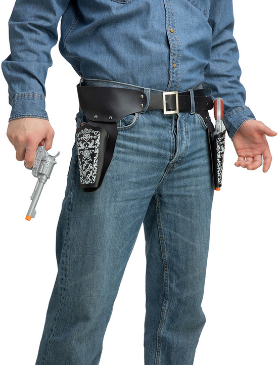 Cowboys Guns with Belt & Holster Black Wild West Western Fancy Dress Accessory