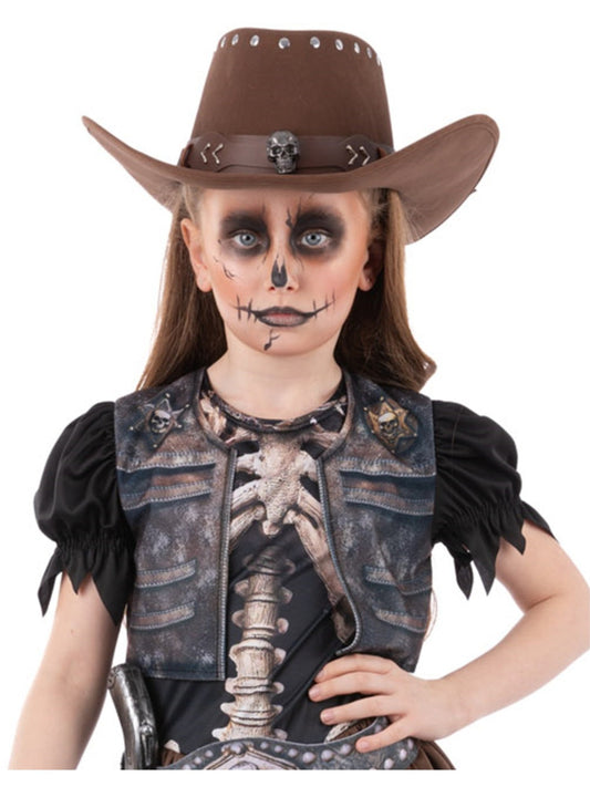 Kids Skeleton Cowboy Hat Wild West Rodeo Halloween Boys Girls Cowgirl Hat Fancy Dress