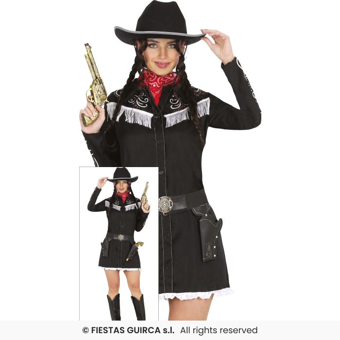 Black Cowgirl Costume Western Rodeo Wild West Ladies Cowboy Fancy Dress UK 8-16