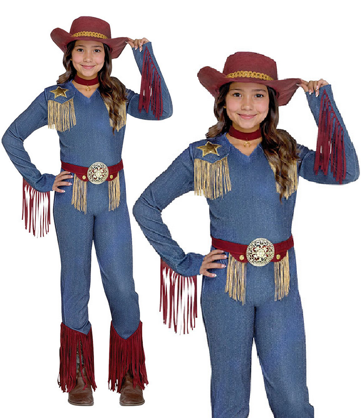 Girls Rodeo Star Costume Wild West Western Cowgirl Fancy Dress Outfit Kids