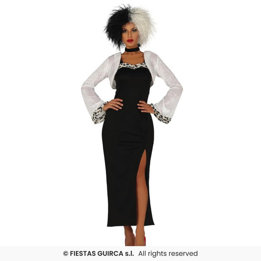 Crazy Villain Ladies Cruel Lady Dalmation Fancy Dress Costume Halloween UK 8-16