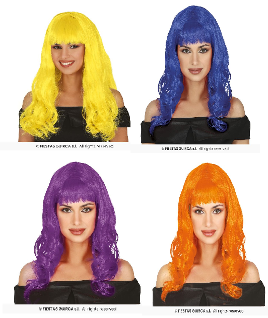 Ladies Long Curly Wig With Fringe Colour Fancy Dress Wig Adults