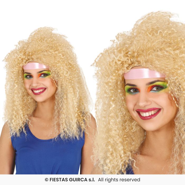 Long Blonde Curly Wig Ladies Boogie Disco Wig 80s Fancy Dress Accessory Tight Curls