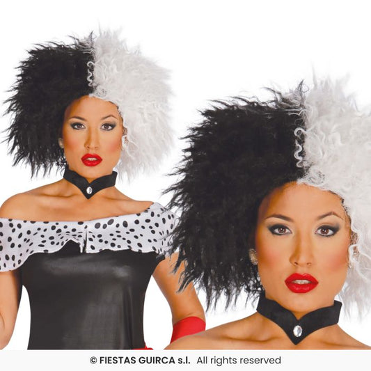 Black & White Cruel Lady Wig Adults Halloween Dalmations Fancy Dress