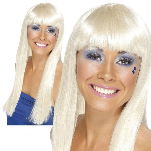 Long Blonde Wig 70's Music Retro Ladies Fancy Dress Accessory