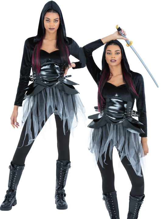 Dark Warrior Costume Ladies Medieval Halloween Fancy Dress Outfit UK 8-18