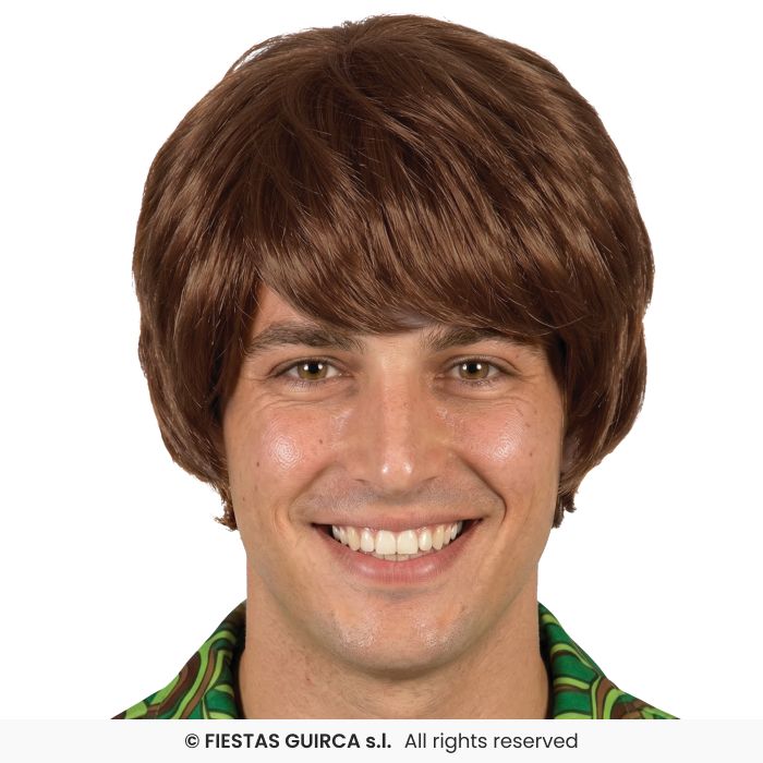 Mens Short Boy Band Wig Adults Fancy Dress Mens Wig Brown 60s 70s