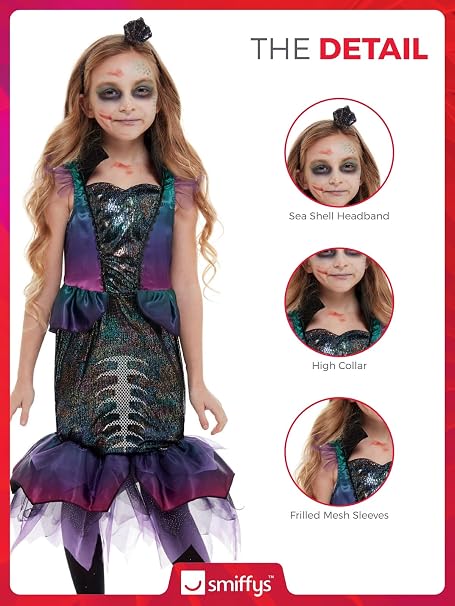 Dark Mermaid Girls Zombie Mermaid Fancy Dress Halloween Costume Age 7-12