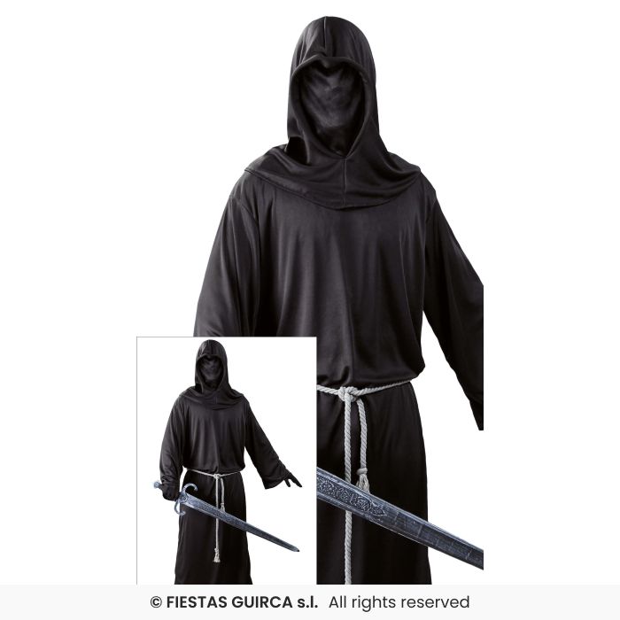 Dark Soldier Mens Grim Reaper Fancy Dress Costume Halloween Black Cloak