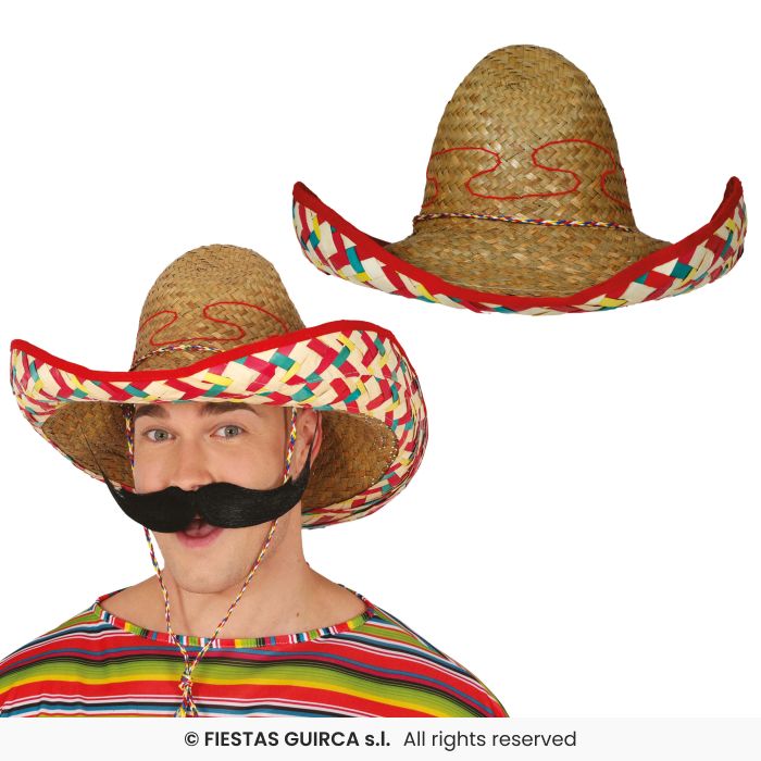 Mexican Straw Hat 50cm Sombrero Mens Ladies Fancy Dress Accessory Dark Straw