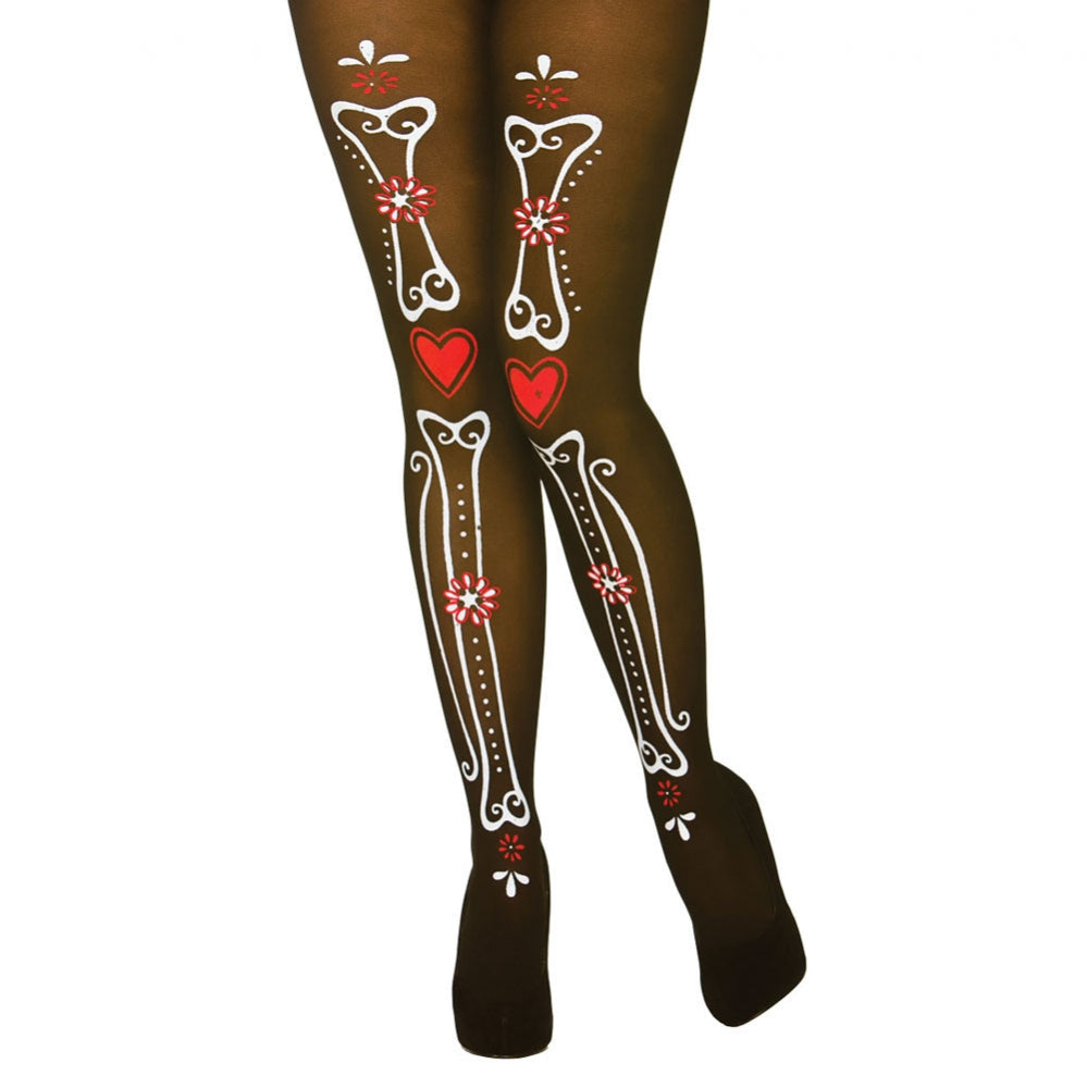 Ladies Day Of The Dead Halloween Sugar Skull and Roses Fancy Dress Bones