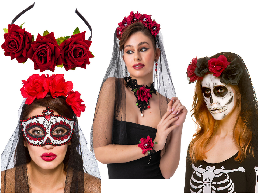 Day Of The Dead Accessorys Mask Veil Adults Halloween Fancy Dress Kit