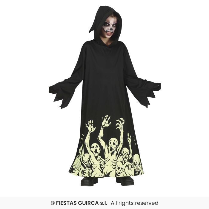Glow In The Dark Grim Reaper Kids Halloween Fancy Dress Costume Age 3-12