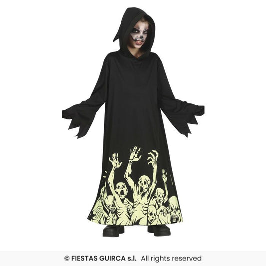 Glow In The Dark Grim Reaper Kids Halloween Fancy Dress Costume Age 3-12