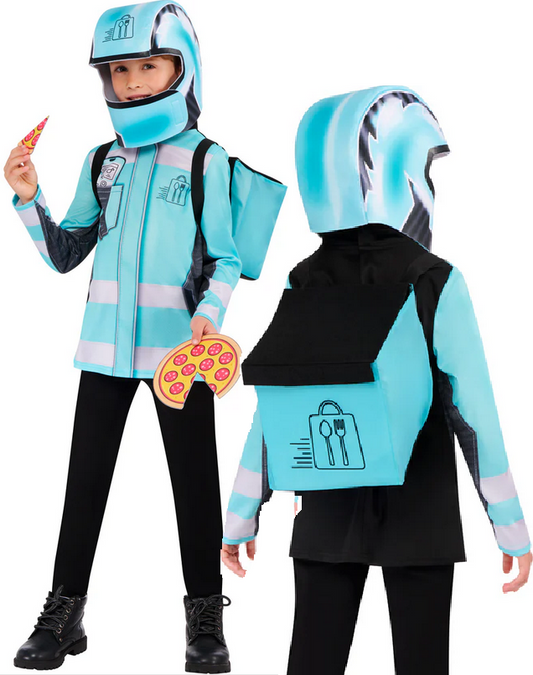 Delivery Driver Kids Motorbike Fancy Dress Costume Comedy Outfit Boys Girls Age 3-10
