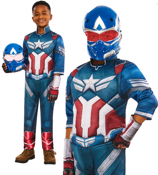Captain America Deluxe Kids Costume Marvel Superhero Fancy Dress Outfit + Mask