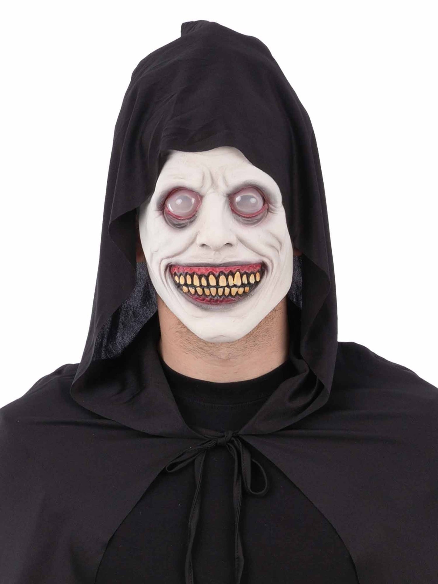White Eyed Smiling Demon Latex Mask Halloween Fancy Dress Mask Mens Ladies