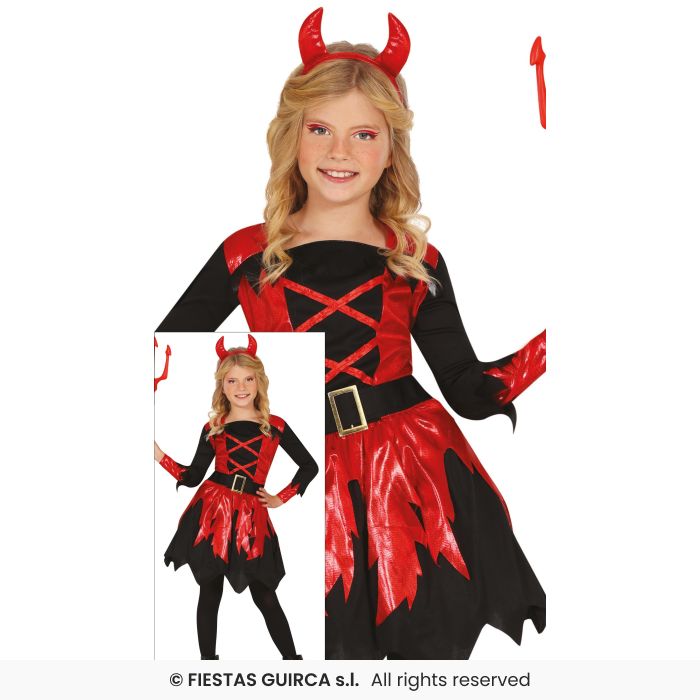 Girls Devil Costume Halloween Devils Fancy Dress Outfit + Headband Age 3-12