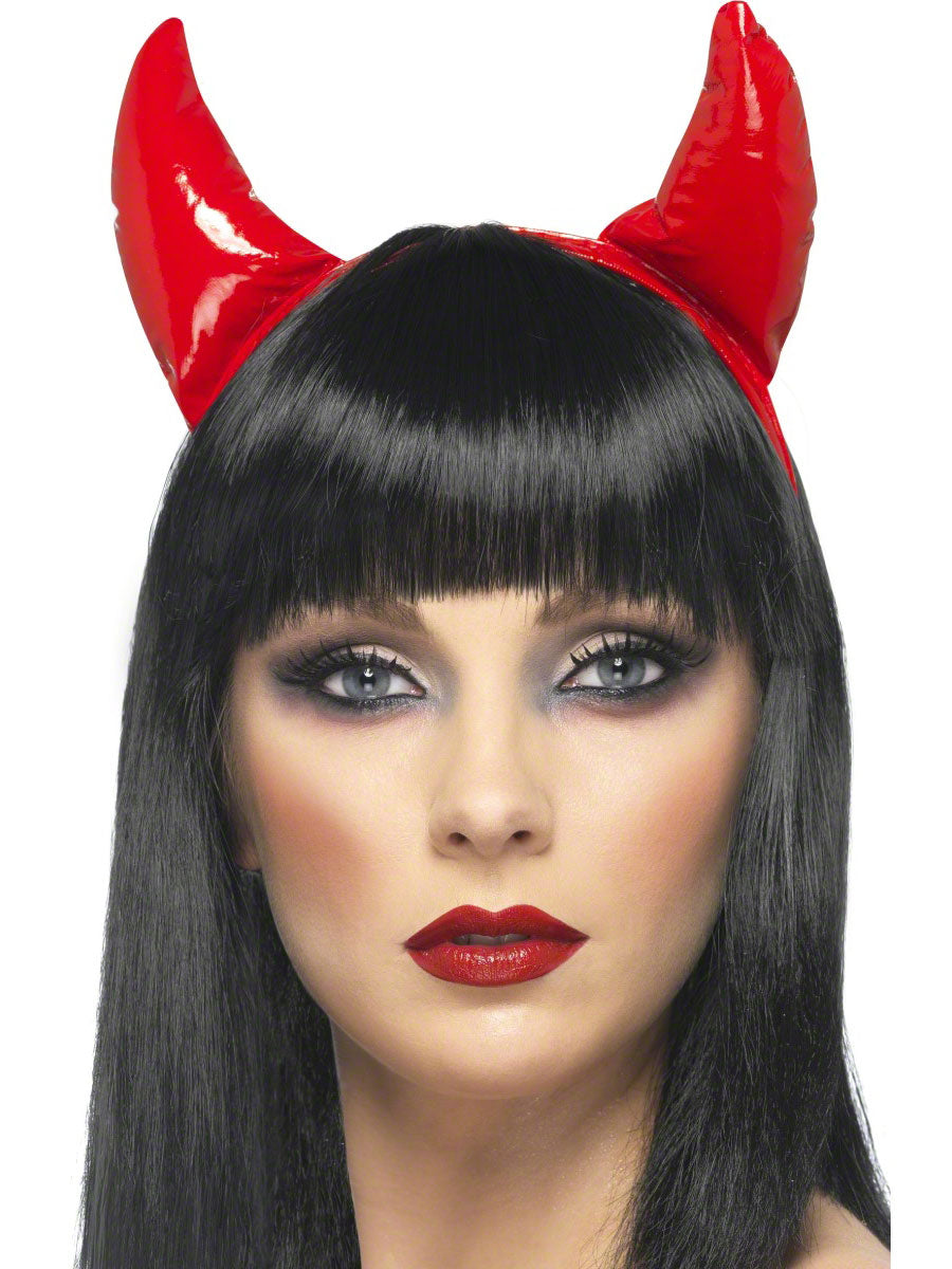 Red PVC Devil Horns On Headband Ladies Halloween Fancy Dress Accessory
