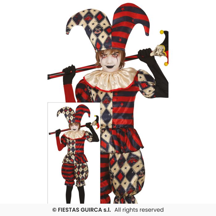 Diamond Harlequin Costume Kids Jester Clown Boys Fancy Dress Outfit Age 3-12
