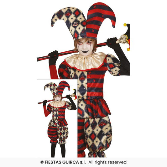 Diamond Harlequin Costume Kids Jester Clown Boys Fancy Dress Outfit Age 3-12