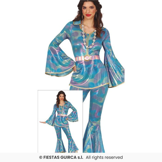 Ladies Disco 70s Waterloo Fancy Dress Costume Adults Metallic Outfit UK 8-18