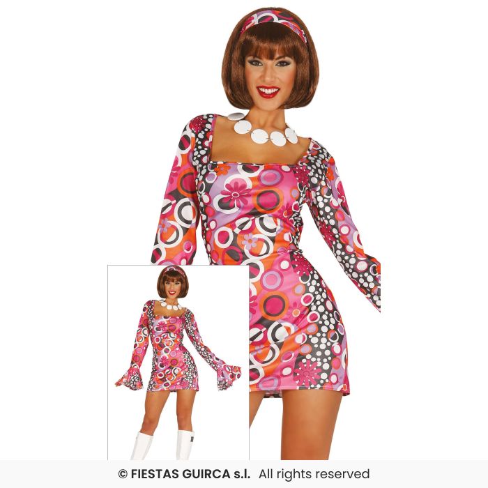 Disco Night Shift Dress 70s Dress Retro Adults Fancy Dress Costume Ladies UK 8-18