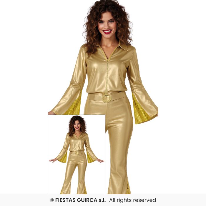 Gold Disco Fancy Dress Costume 60s 70s Eurovision Mamma Mia Outfit UK 8-18