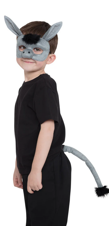 Donkey Mask & Tail Childrens Fancy Dress Nose Book Day Accessory Boys Girls