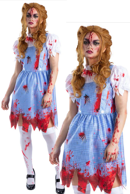 Zombie Country Girl Costume Fairytale Halloween Dorothy Fancy Dress UK 4-22